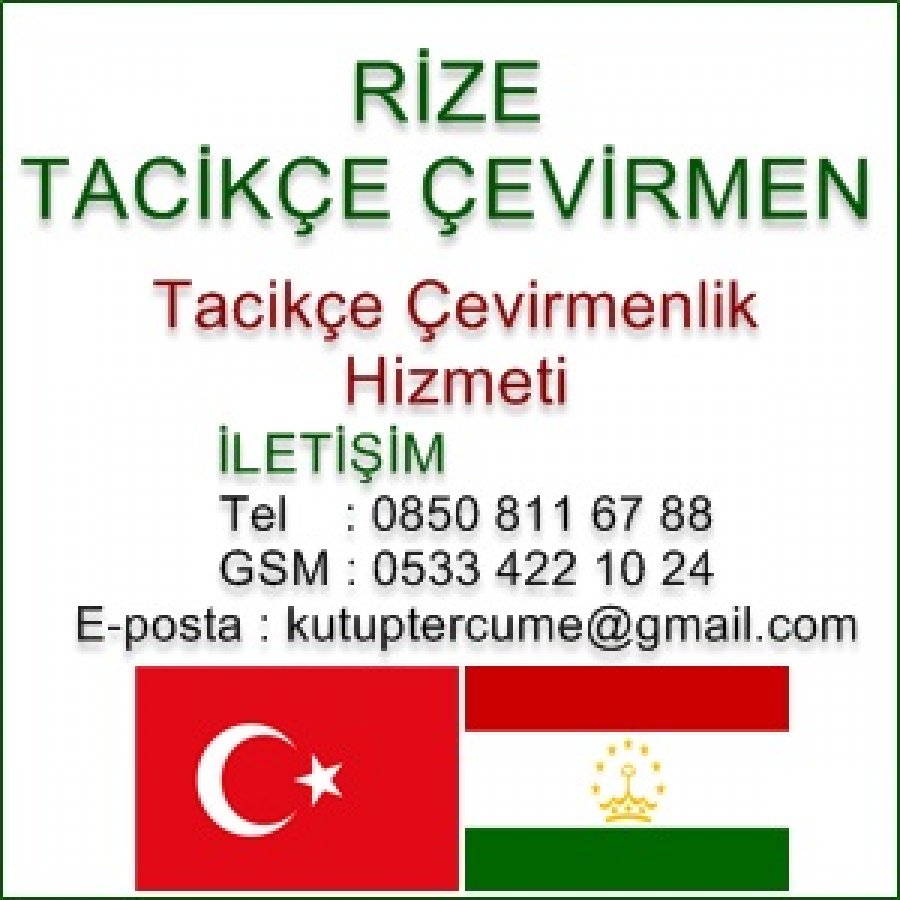Rize ilinde Tacikçe Tercüme